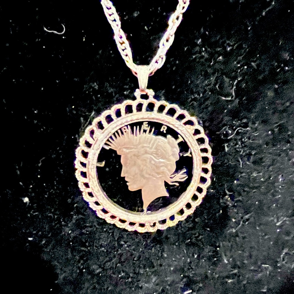 Silver liberty head necklace on 42”chain